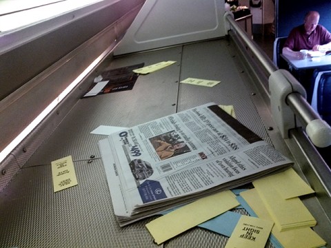 it's lonely at the top (of an Amtrak luggage rack)