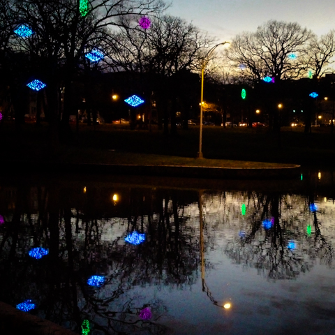 reflect on reflections. dusk at deering oaks pond