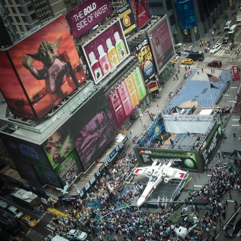 lego x wing life-sized merchandising, times square