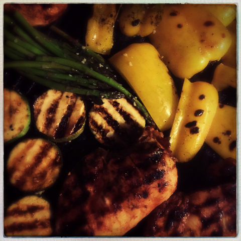 chicken, zucchini, peppers, asparagus. it's what's for dinner.