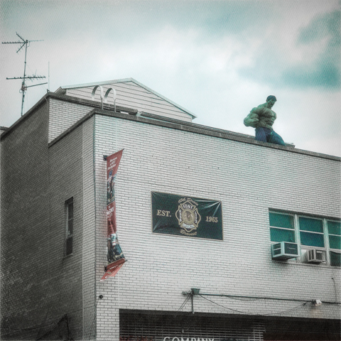 "hulk land on firehouse roof... now go inside and slide down pole... weeeeeeeeeee..."